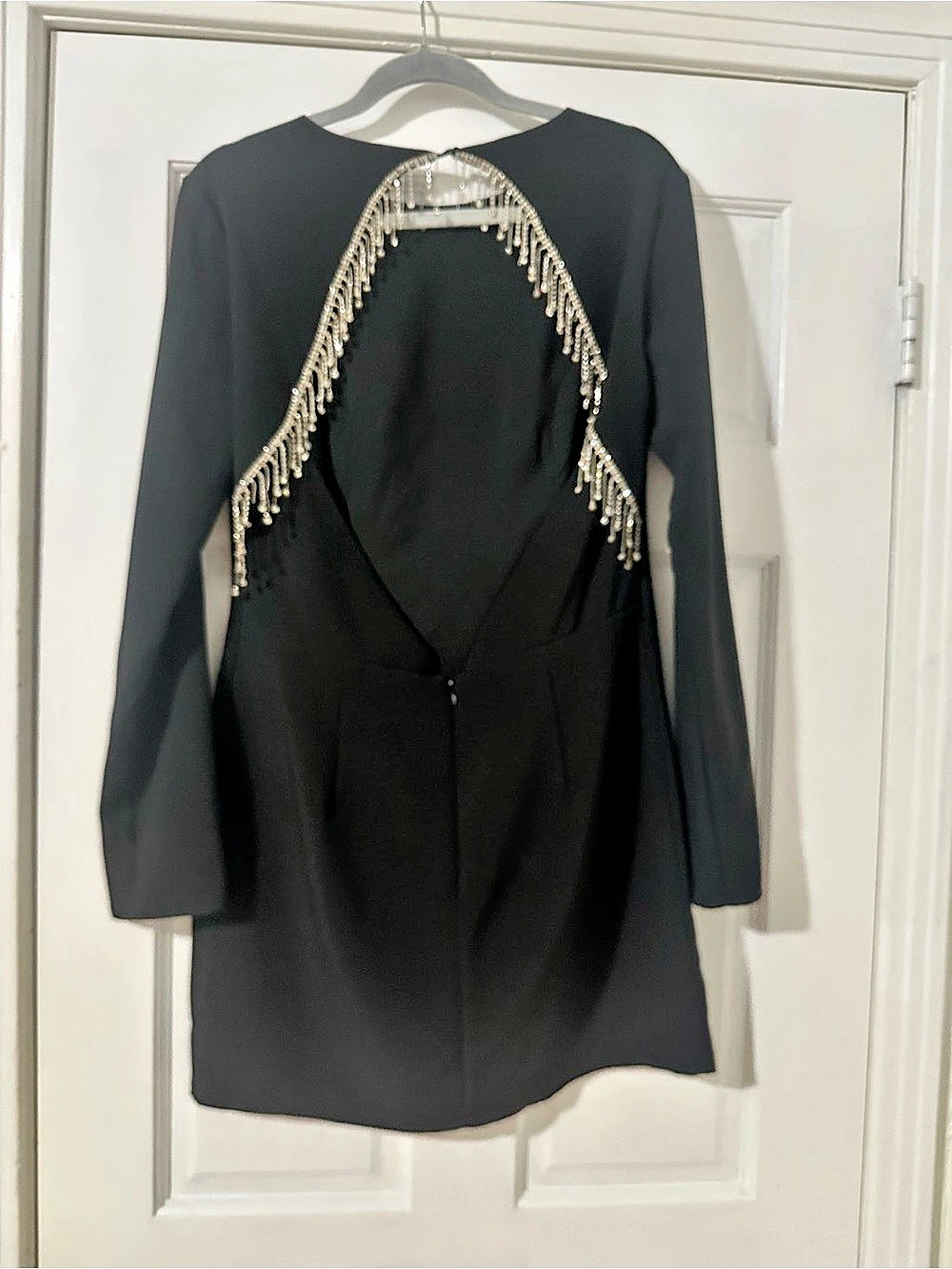 Zara Sparkling Stunner Black Rhinestone Cutout Long Sleeve Mini Dress